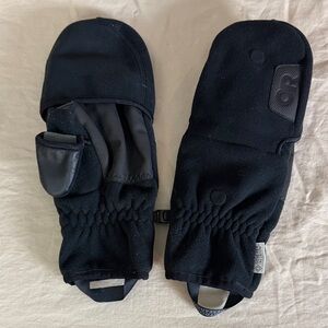 Outdoor Research gripper plus convertible fleece mitts black unisex size large